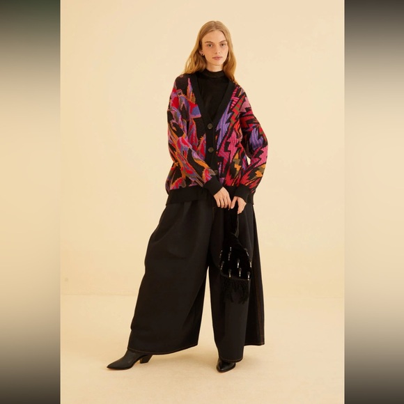 NWT Farm Rio Black Mixed Wild Horses Knit Cardigan - Picture 2 of 5